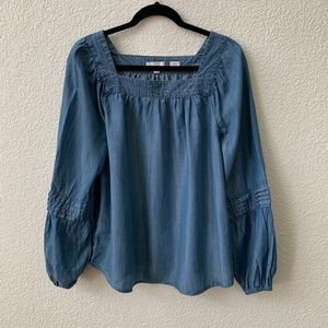 LC Lauren Conrad Square Neck Denim Peasant Top - M
